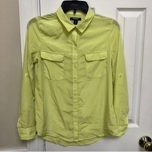 Old Navy Bright Fluorescent Yellow Green Button Down Collared Shirt Women’s XS